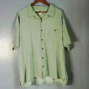 Joe Martin Tropical Green Silk Short Sleeve Button Up Shirt Hawaiian Island 3X